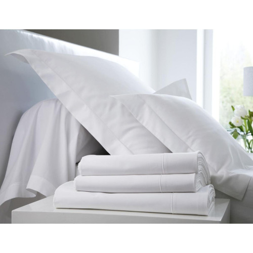 Blanc des Vosges - Taie d'oreiller en Satin Uni Blanc Finition Bourdon - Linge de lit fabrique en france