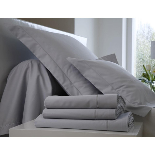 Blanc des Vosges - Taie d'oreiller en Satin Uni Métal Finition Bourdon - Linge de lit fabrique en france