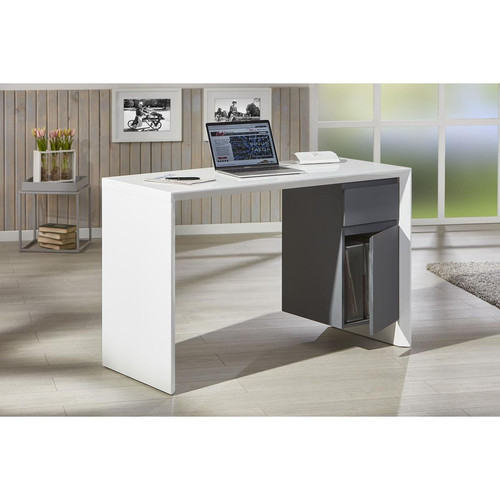 3S. x Home - Bureau MEGARA Blanc & Gris en PVC - Meuble de bureau