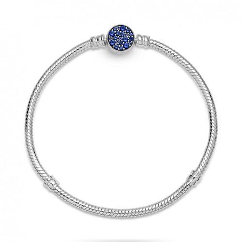 Bracelet Maille Serpent Fermoir Médaillon Bleu Pandora Bijoux - Argent Bijoux