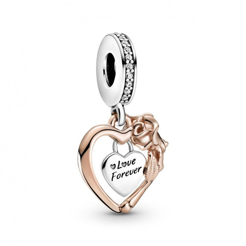 Pandora - Charm Pendant Cœur & Rose Pandora Bijoux - Argent & Métal Doré à l'or Rose fin 585/1000 - Promo Montres et Bijoux Femme