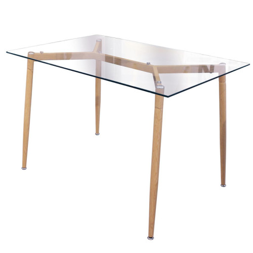 3S. x Home - Table en Verre Pieds Métal Effet Bois 75X115cm - Table Salle A Manger Design
