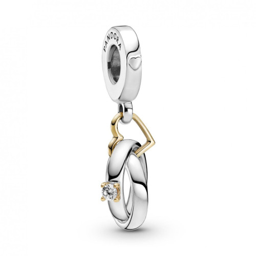 Pandora - Charm Pendant Cœur Doré & Alliances Bicolore Pandora People - Argent - Cadeau accessoires femme Noel