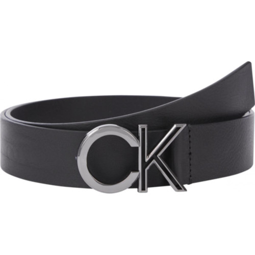 Calvin Klein Maroquinerie - Ceinture Cuir Noire avec Logo CK  - Ceinture