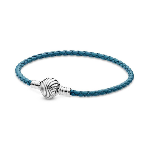 Pandora - Bracelet en Cuir Tressé Turquoise Fermoir Coquillage Pandora Moments - Promo Montres et Bijoux Femme