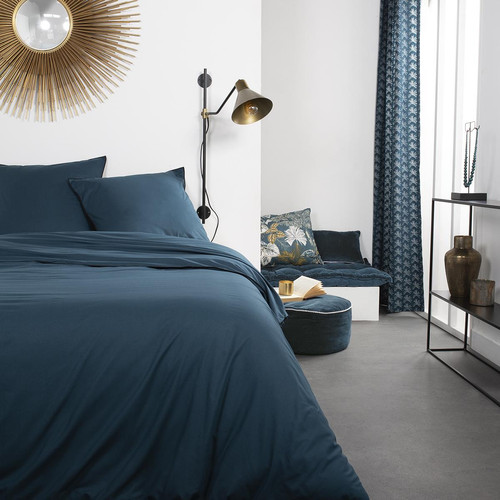Today - Parure de lit 2 personnes en Coton Bleu  - Linge de lit matiere naturelle