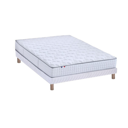 Selenia - Ensemble Matelas Ressorts 7 zones COSMA + Sommier - Made in France - Sommier Blanc - Mobilier Deco
