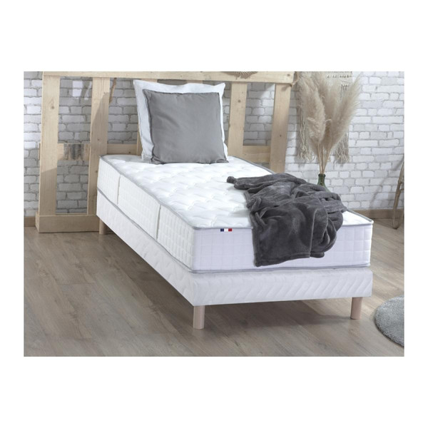 Ensemble Matelas Ressorts 7 zones COSMA + Sommier - Made in France - Sommier Blanc Selenia Meuble & Déco