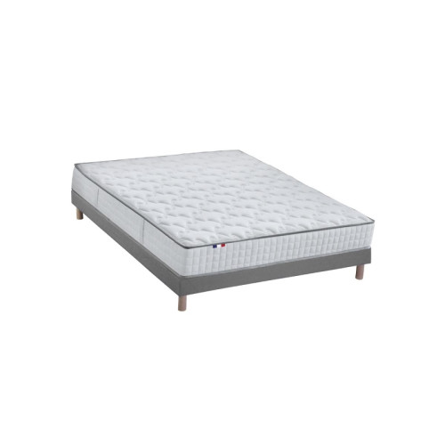 Selenia - Ensemble Matelas Ressorts 7 zones COSMA + Sommier - Made in France - Sommier Gris chiné - Matelas ressorts