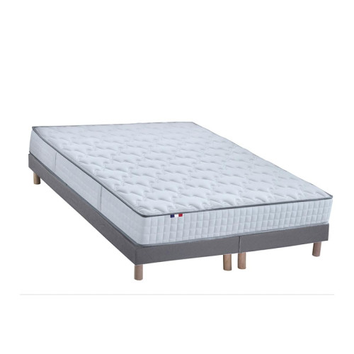 Ensemble Matelas Ressorts 7 zones COSMA + Sommier - Made in France - Sommier Gris chiné Selenia