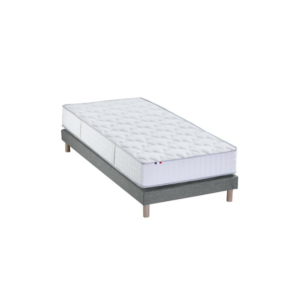 Ensemble Matelas Ressorts 7 zones COSMA + Sommier - Made in France - Sommier Gris chiné Matelas ressorts