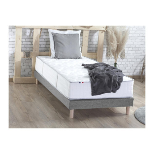 Ensemble Matelas Ressorts 7 zones COSMA + Sommier - Made in France - Sommier Gris chiné Selenia Meuble & Déco