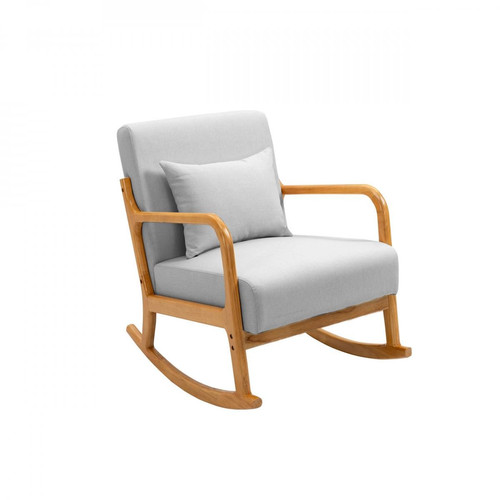 3S. x Home - Rocking chair en bois massif et en tissu de couleur gris - Le salon