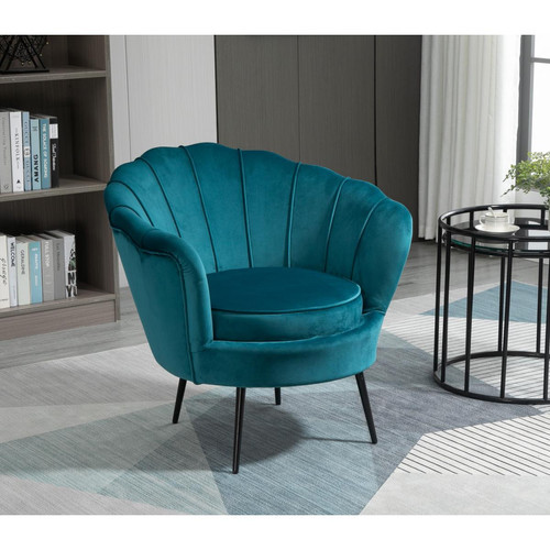 3S. x Home - Fauteuil de salon design pieds métal noir Style Scandinave  - Fauteuil bleu design