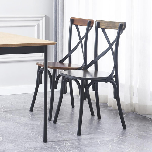 3S. x Home - Lot de 2 chaises industrielles métal et bois Gris  - Chaise Design