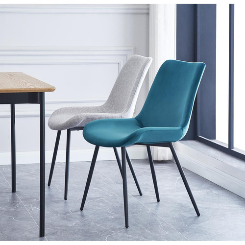 3S. x Home - Lot de 2 chaises scandinaves en velours Bleu  - Chaise, tabouret, banc