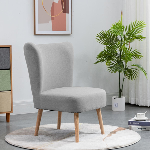 Petit fauteuil en bois massif et en tissu Gris de Style Scandinave 3S. x Home