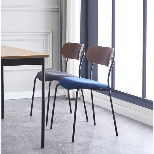 3S. x Home - Lot de 2 chaises design en métal et en bois bleu  - Chaise, tabouret, banc