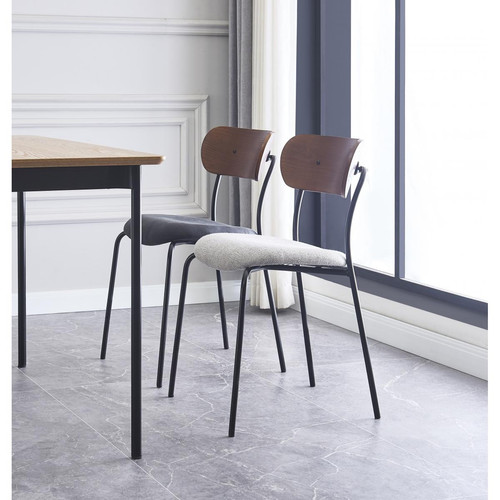 3S. x Home - Lot de 2 chaises design en métal noir et en bois Gris  - Chaise