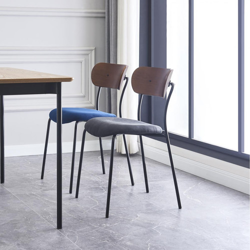 3S. x Home - Lot de 2 chaises design en métal et bois Noir  - Chaise