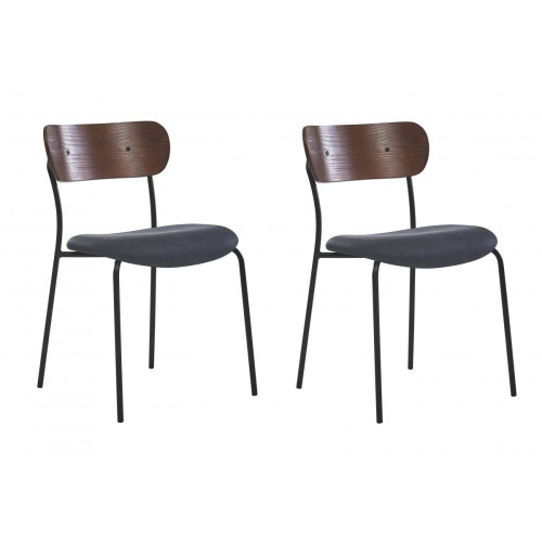 3S. x Home - Lot de 2 chaises design en métal et bois Noir  - Chaise Et Tabouret Et Banc Design