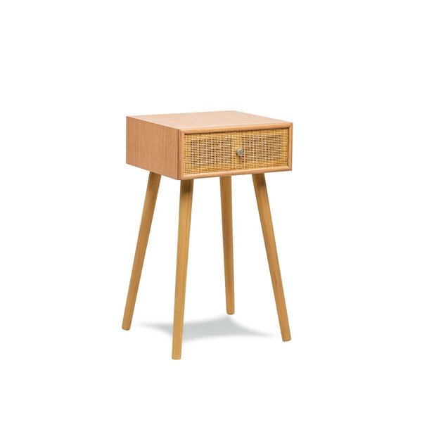 Table de chevet/appoint scandinave en bois tiroir Cannage Rotin Marron Console