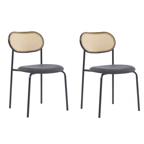3S. x Home - Lot de 2 chaises en métal et Cannage Rotin  - Chaise Design