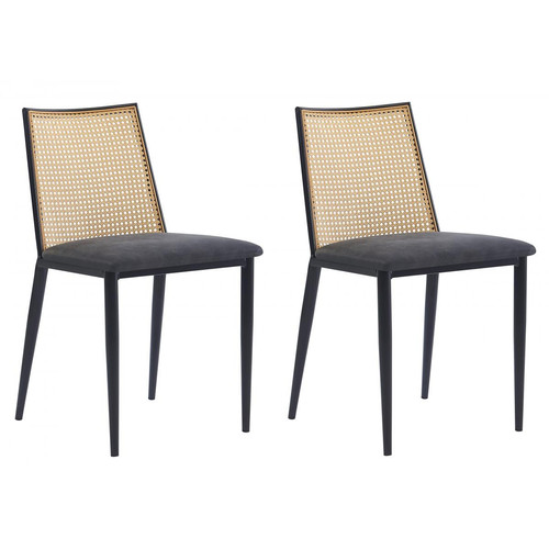 3S. x Home - Lot de 2 chaises en metal dossier et Cannage Rotin Noir  - La Salle A Manger Design