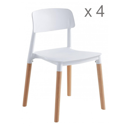3S. x Home - Lot de 4 chaises scandinaves Blanches  - La Salle A Manger Design