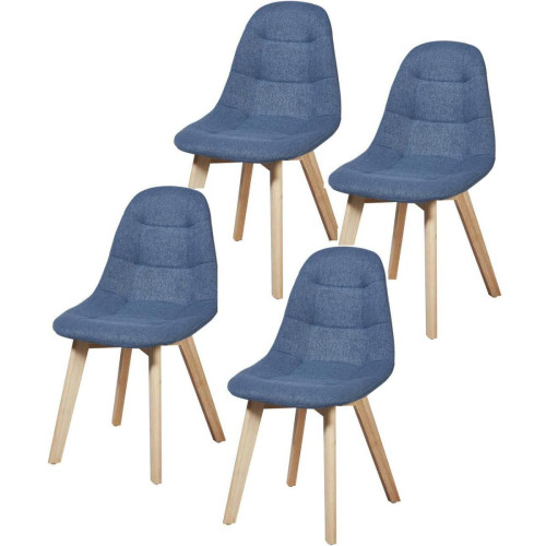 3S. x Home - Lot de 4 Chaises en Tissu Bleu Canard SABA - Chaise Design