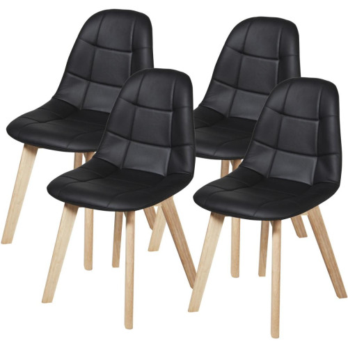 3S. x Home - Lot de 4 Chaises Noir en Cuir SABA  - Chaise Et Tabouret Et Banc Design