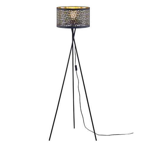 3S. x Home - Lampadaire Trépied en métal et abat jour en tissu noir - Lampes sur pieds Design