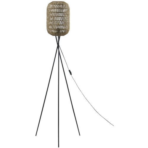 3S. x Home - Lampadaire Trepied métal AJ papier aspect rotin Beige - Collection ethnique meuble deco