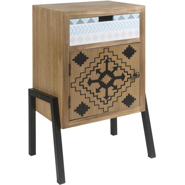 Table de chevet en bois avec imprimes Texan 1 porte 1 tiroir pieds métal MERIDA Marron  Marron 3S. x Home Meuble & Déco
