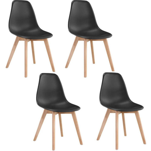 Lot de 4 chaises coque et pieds en bois naturel SACHA Noir  Noir 3S. x Home Meuble & Déco