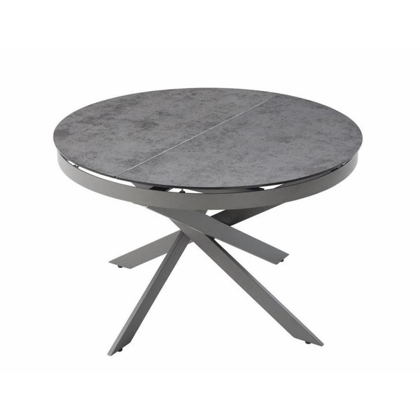 Table de repas ronde extensible plateau en verre gris et pied central en metal NELSON Gris  Gris 3S. x Home Meuble & Déco