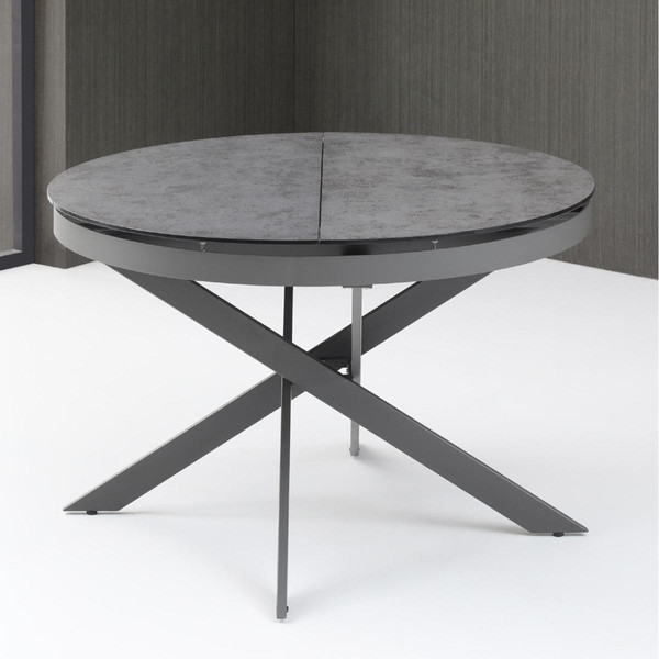 Table de repas ronde extensible plateau en verre gris et pied central en metal NELSON Gris  3S. x Home