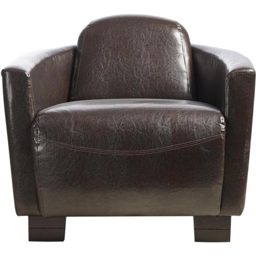 3S. x Home - Fauteuil club avec assise en cuir PU et pieds bois - Fauteuil Et Pouf Design