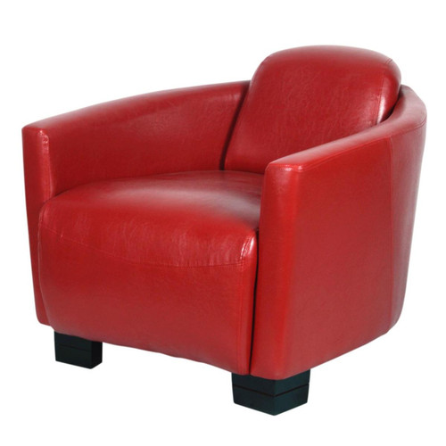 3S. x Home - Fauteuil club avec assise en cuir PU et pieds bois  - Fauteuil rouge design