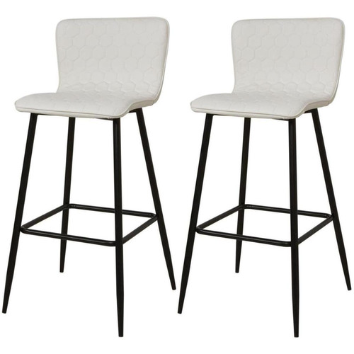 3S. x Home - Lot de 2 tabourets de bar design en cuir et pieds en metal CERAMIKA Blanc  - Chaise Et Tabouret Et Banc Design