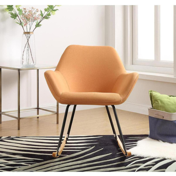 Rocking chair branchée en tissu avec structure en metal et bois NORTON Orange Chaise
