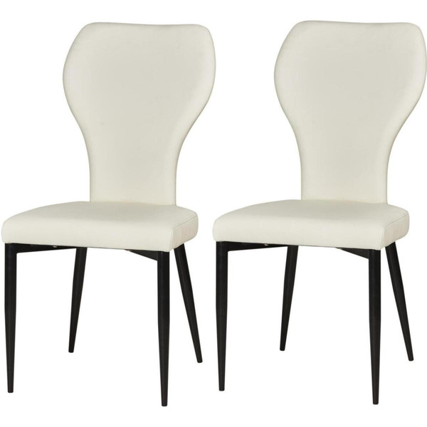 Lots de 2 chaises de sejour en cuir et pieds en metal VICTORIA Blanc  Chaise