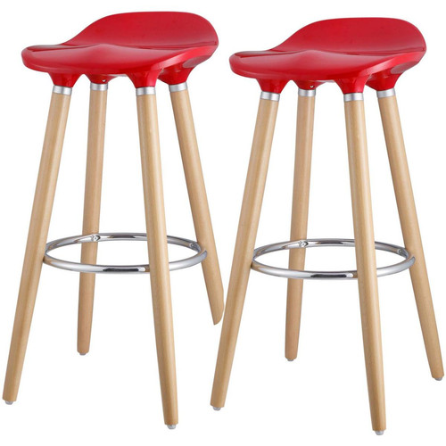 Lot de 2 tabourets de bar assise plastique dur rembourée et pied metal peinture bois OSLO Rouge Rouge 3S. x Home Meuble & Déco