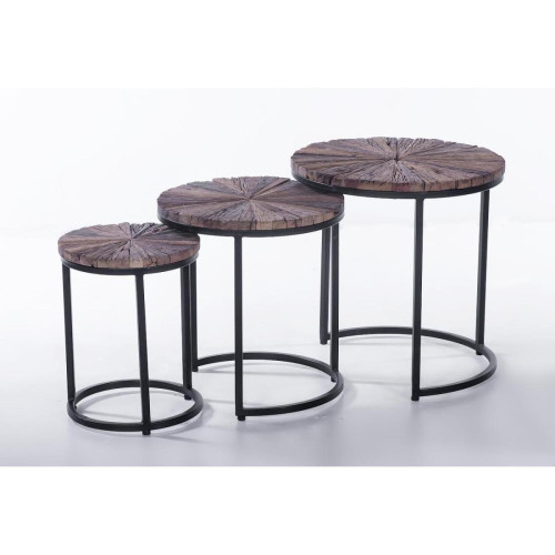 3S. x Home -  Set de 3 tables gigogne ronde marron  - Table Basse Design