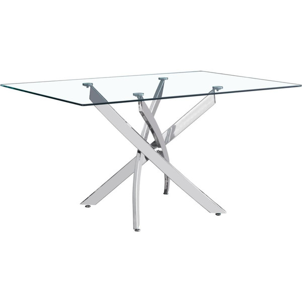 Table de repas rectangle 180cm pieds en métal chrome et plateau en verre ROMANE Argent Argent 3S. x Home Meuble & Déco