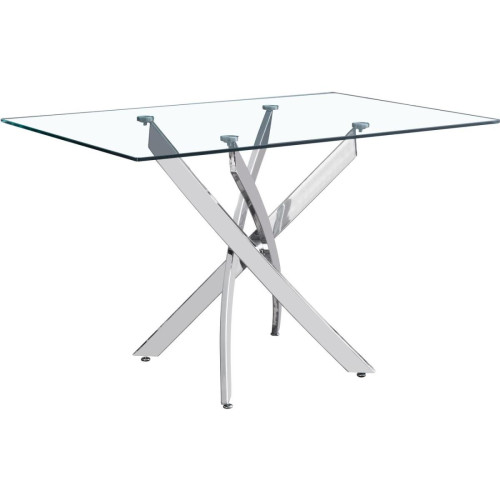 3S. x Home - Table de repas rectangle 130cm pieds en métal chrome et plateau en verre ROMI Argent - Table Salle A Manger Design