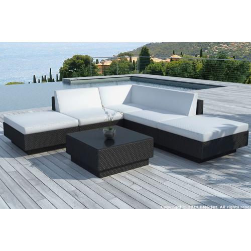 3S. x Home - Canapé d'angle + table de jardin noir et blanc écru en résine tressée PALACE - Salon De Jardin Design