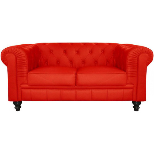 3S. x Home - Canapé chesterfield simili rouge capitonné 2 places - Sélection meuble & déco Industriel
