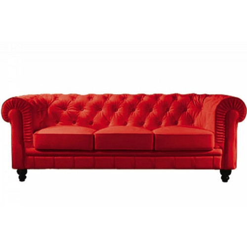 3S. x Home - Canapé chesterfield simili rouge capitonné 3 places - Sélection meuble & déco Industriel