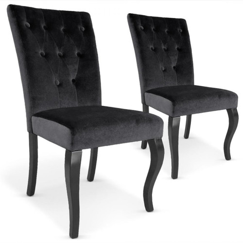 3S. x Home - Lot de 2 Chaises Capitonnées Velours Noir Baroque KAOLACK - Chaise